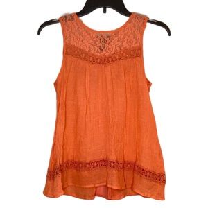 🌸Coral Sleeveless Blouse with Lace Details